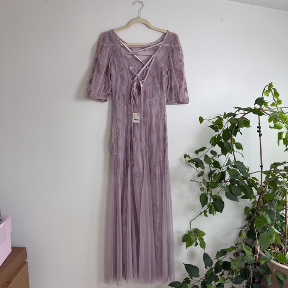 XS / Free People / Lavender Mesh Embroidered Maxi Dress - Picture 3 of 11